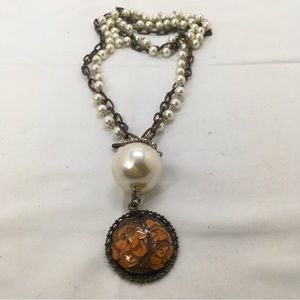 Plunder Designs, Long Chain And Pearl Necklace With Detachable Cloisonné Pendant